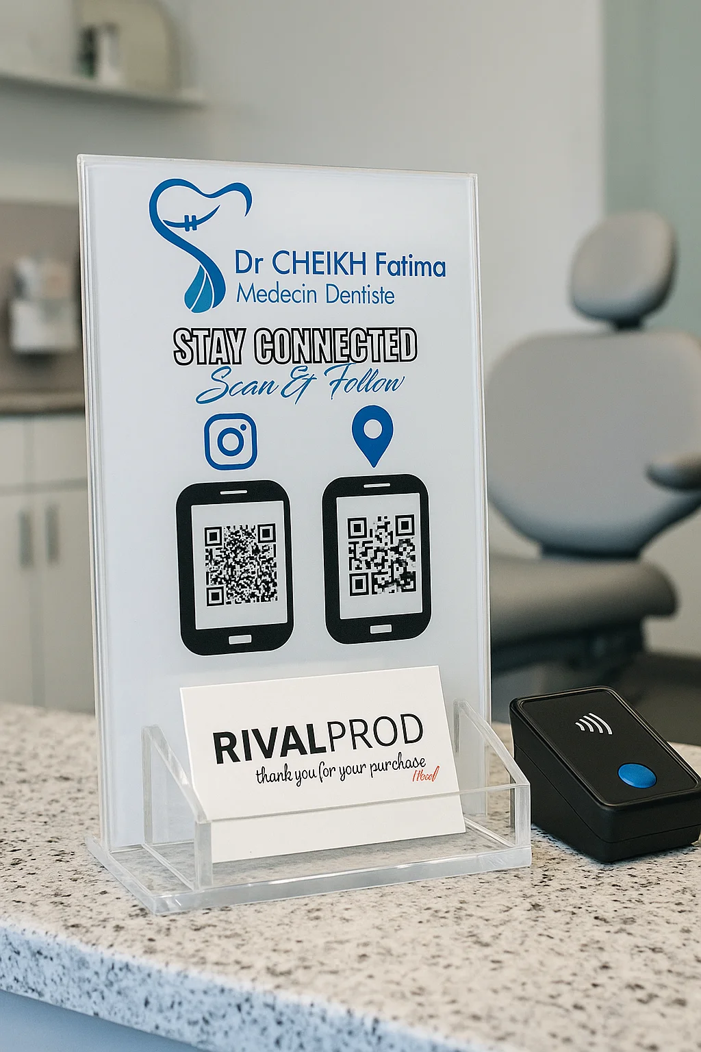 Acrylic Business Card Holder with Dual QR Codes - Image 2