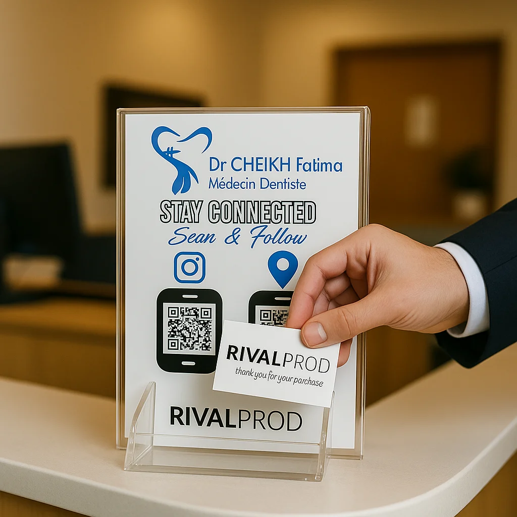 Acrylic Business Card Holder with Dual QR Codes